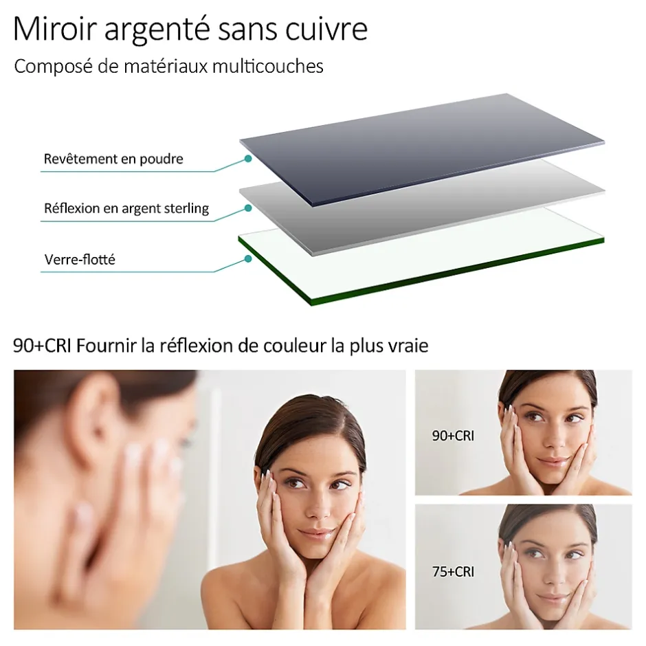EMKE Miroir lumineux salle de bain 60x80cm, Miroir LED salle de bain, Miroir avec l'éclairage, Lumière blanche froide* Miroir Lumineux