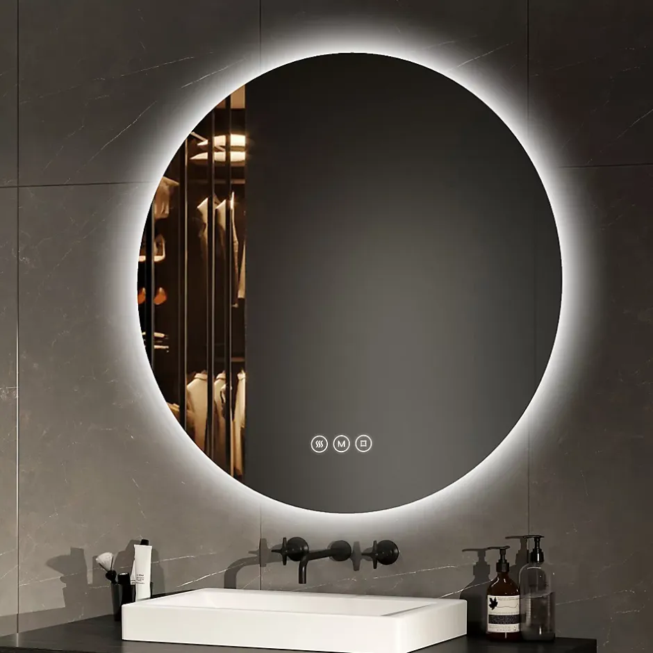 EMKE Miroir lumineux salle de bain rond 80cm, rétro-éclairage, Interrupteur Tactile, Anti-buée, LED Lumière Froide/Neutre/Chaude