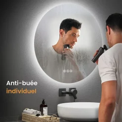 EMKE Miroir lumineux salle de bain rond 80cm, rétro-éclairage, Interrupteur Tactile, Anti-buée, LED Lumière Froide/Neutre/Chaude