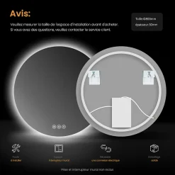 EMKE Miroir lumineux salle de bain rond 80cm, rétro-éclairage, Interrupteur Tactile, Anti-buée, LED Lumière Froide/Neutre/Chaude
