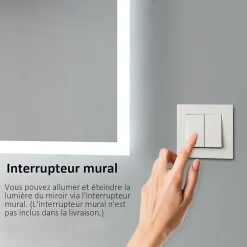 EMKE Miroir lumineux salle de bain 45x60cm, Miroir LED salle de bain, Miroir avec l'éclairage, Lumière blanche froide