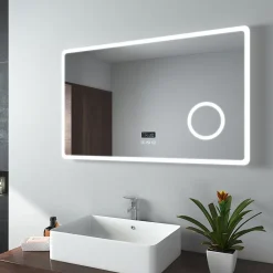 EMKE Miroir lumineux salle de bain 100x60cm,Interrupteur Tactile,Anti-buée,3x Grossissement,Bluetooth,3 couleurs de LED Lumières