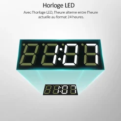 EMKE Miroir lumineux salle de bain 80x60cm,Interrupteur Tactile, Anti-buée, 3x Grossissement, Horloge,LED Lumière Blanche Froide