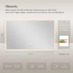 EMKE Miroir lumineux salle de bain Rétro-éclairage 100x60cm, avec Interrupteur Tactile, LED éclairage lumière Froide/Chaude/Neutre
