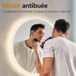 EMKE Miroir lumineux salle de bain rond diamètre 60cm, Miroir LED avec Interrupteur Tactile, Anti-buée, 3 couleurs de Lumières