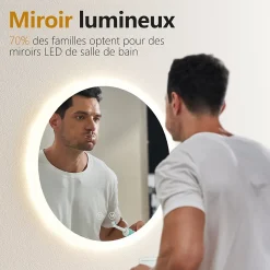 EMKE Miroir lumineux salle de bain rond diamètre 80cm, Miroir LED avec Interrupteur Tactile, Anti-buée, 3 couleurs de Lumières* Miroir Lumineux