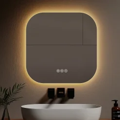 EMKE Miroir lumineux salle de bain sans cadre 60x60cm , Interrupteur Tactile, Anti-buée, LED Lumière Blanche Froide/Neutre/Chaude