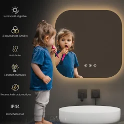 EMKE Miroir lumineux salle de bain sans cadre 60x60cm , Interrupteur Tactile, Anti-buée, LED Lumière Blanche Froide/Neutre/Chaude