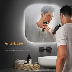 EMKE Miroir lumineux salle de bain sans cadre 60x60cm , Interrupteur Tactile, Anti-buée, LED Lumière Blanche Froide/Neutre/Chaude