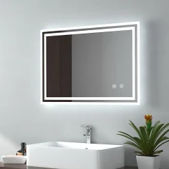 EMKE Miroir lumineux salle de bain 50x70cm, Miroir LED avec l'éclairage, Interrupteur Tactile, Anti-buée, Lumière Blanche Froide* Miroir Lumineux