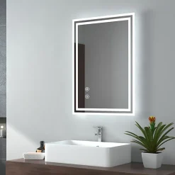 EMKE Miroir lumineux salle de bain 50x70cm, Miroir LED avec l'éclairage, Interrupteur Tactile, Anti-buée, Lumière Blanche Froide* Miroir Lumineux