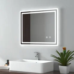 EMKE Miroir lumineux salle de bain 50x60cm, Miroir LED avec l'éclairage, Interrupteur Tactile, Anti-buée, Lumière Blanche Froide