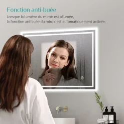 EMKE Miroir lumineux salle de bain 50x60cm, Miroir LED avec l'éclairage, Interrupteur Tactile, Anti-buée, Lumière Blanche Froide