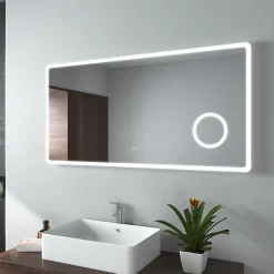 EMKE Miroir lumineux salle de bain 120x60cm, Miroir LED avec Interrupteur Tactile, 3x Grossissement, Lumière Blanche Froide