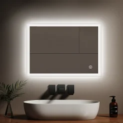 EMKE Miroir lumineux salle de bain 70x50cm, Miroir LED avec Interrupteur Tactile, 6500K, Dimmable* Miroir Lumineux
