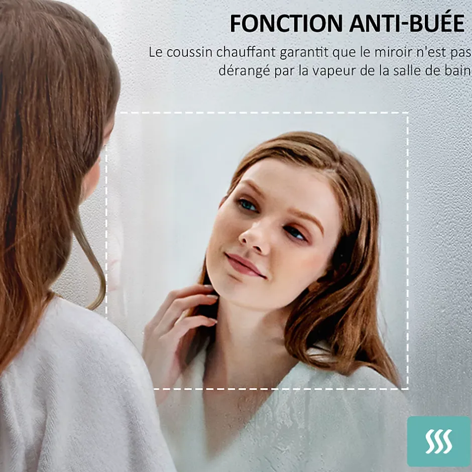 EMKE Miroir lumineux salle de bain 60x50cm,Miroir LED avec Interrupteur à bouton,Anti-buée,éclairage lumière Blanche Froide/Chaude