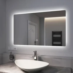 EMKE Miroir lumineux salle de bain Rétro-éclairage 100x60cm, Miroir LED avec Interrupteur Tactile, lumière blanche froide* Miroir Lumineux