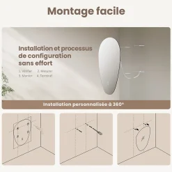 EMKE Miroir Salle de Bain avec Éclairage 80x60cm,Asymétrique,Interrupteur Tactile, 3 Couleurs de LED Lumière Réglables, Anti-Buée* Miroir Lumineux