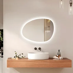 EMKE Miroir salle de bain avec éclairage, asymétrique, anti-buée, interrupteur tactile, 3 couleurs de lumière réglable, 65 x 45 cm