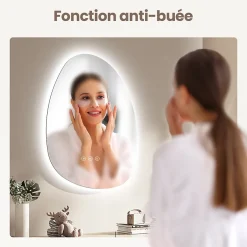 EMKE Miroir salle de bain avec éclairage, asymétrique, anti-buée, interrupteur tactile, 3 couleurs de lumière réglable, 65 x 45 cm