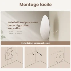 EMKE Miroir salle de bain avec éclairage, asymétrique, anti-buée, interrupteur tactile, 3 couleurs de lumière réglable, 65 x 45 cm