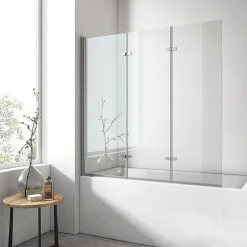 EMKE Pare de baignoire en 6 mm verre securit Paroi de douche pliable pour baignoire, 130x140cm,Revêtement Nano facile à nettoyer* Pare-Baignoire