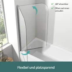 EMKE Pare de baignoire en 6 mm verre securit Paroi de douche pour baignoire 70 x 140 cm Revêtement Nano facile à nettoyer* Pare-Baignoire