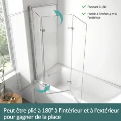 EMKE Pare de baignoire en 6 mm verre securit Paroi de douche pliable pour baignoire, 120x140cm,Revêtement Nano facile à nettoyer