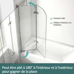 EMKE Pare de baignoire en 6 mm verre securit Paroi de douche pliable pour baignoire Revêtement Nano facile à nettoyer 120 x 140 cm