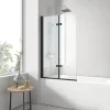 EMKE Pare-baignoire paroi de douche pour baignoire noir mat 2 parties pliable 110x140cm pare-baignoire 6mm NANO GLASS