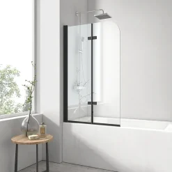 EMKE Pare-baignoire paroi de douche pour baignoire noir mat 2 parties pliable 120x140cm pare-baignoire 6mm NANO GLASS