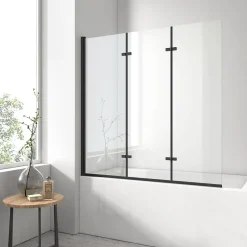 EMKE Pare-baignoire paroi de douche pour baignoire noir mat 3 parties pliable 130x140cm pare-baignoire 6mm NANO GLASS