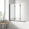 EMKE Pare-baignoire paroi de douche pour baignoire noir mat 3 parties pliable 120x140cm pare-baignoire 6mm NANO GLASS* Pare-Baignoire