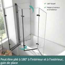 EMKE Pare-baignoire paroi de douche pour baignoire noir mat 3 parties pliable 120x140cm pare-baignoire 6mm NANO GLASS* Pare-Baignoire