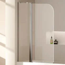 EMKE Paroi de douche pliable pour baignoire 100 x 140 cm, verre trempé 6 mm, cadre chromé