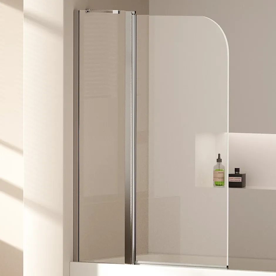 EMKE Paroi de douche pliable pour baignoire 100 x 140 cm, verre trempé 6 mm, cadre chromé