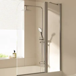 EMKE Paroi de douche pliable pour baignoire 100 x 140 cm, verre trempé 6 mm, cadre chromé