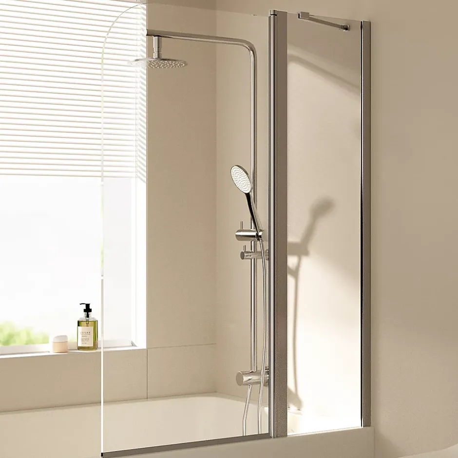 EMKE Paroi de douche pliable pour baignoire 100 x 140 cm, verre trempé 6 mm, cadre chromé