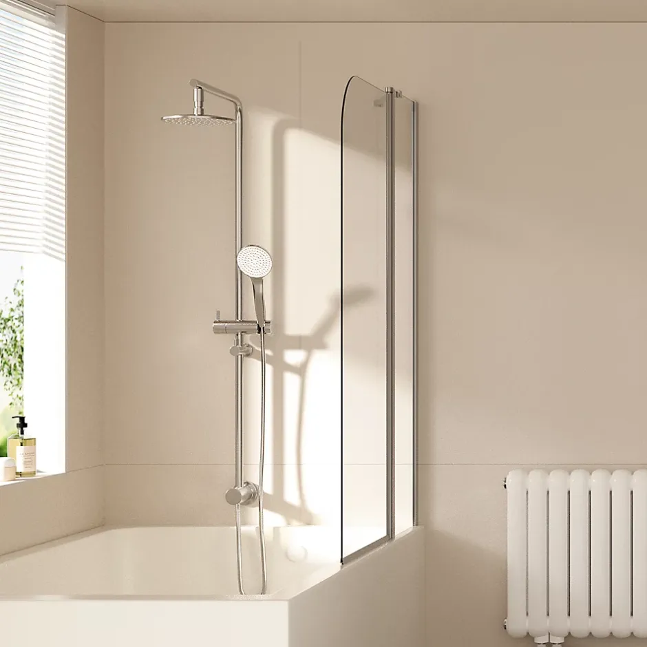 EMKE Paroi de douche pliable pour baignoire 100 x 140 cm, verre trempé 6 mm, cadre chromé