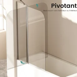 EMKE Paroi de douche pliable pour baignoire 100 x 140 cm, verre trempé 6 mm, cadre chromé