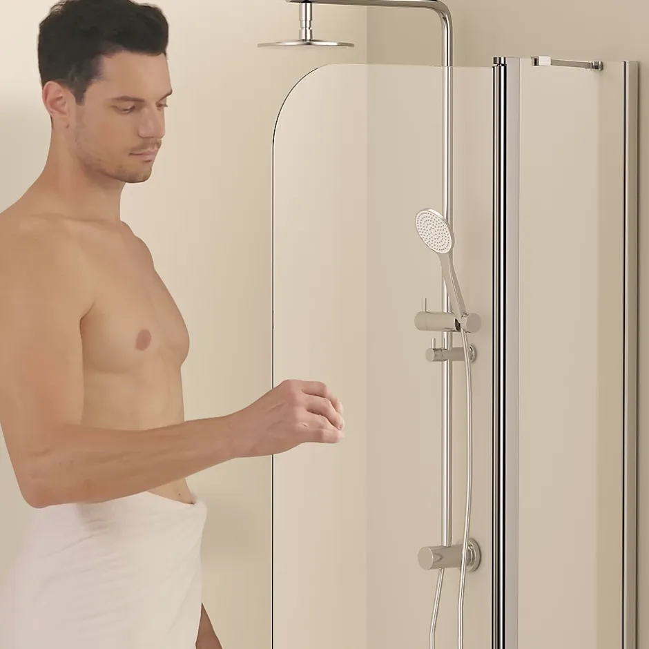EMKE Paroi de douche pliable pour baignoire 100 x 140 cm, verre trempé 6 mm, cadre chromé