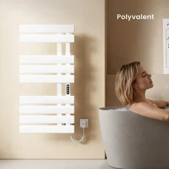 EMKE Radiateur sèche-serviettes électrique salle de bain avec thermostat, 100x50 cm, 350W, blanc brillant* Sèche-Serviettes Électrique