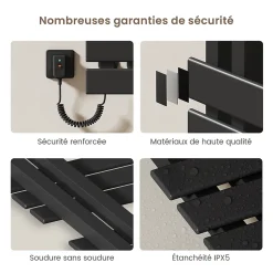 EMKE Radiateur sèche-serviettes électrique salle de bain avec thermostat, panneau chauffant, minuterie, 130x50 cm, 450W, noir mat