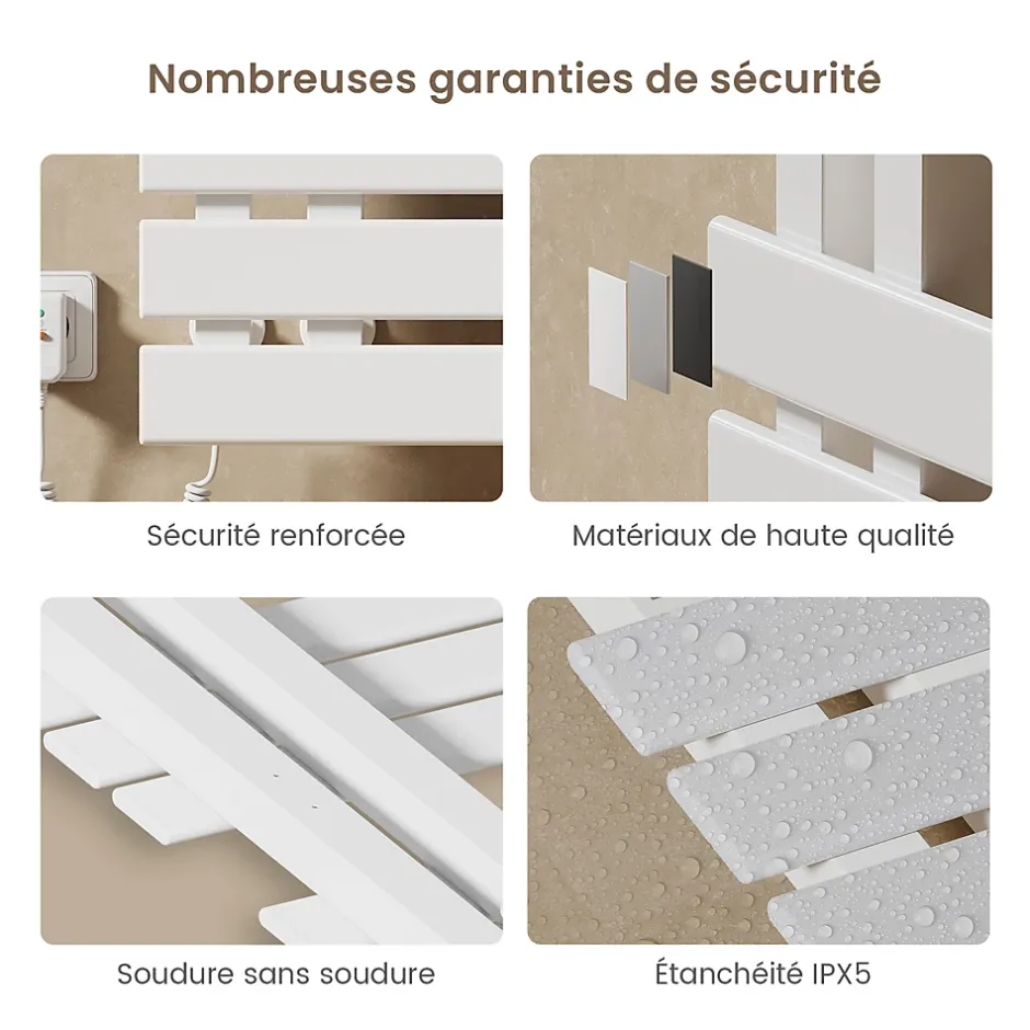 EMKE Radiateur sèche-serviettes électrique salle de bain avec thermostat, 130x50 cm, 450W, blanc brillant* Sèche-Serviettes Électrique