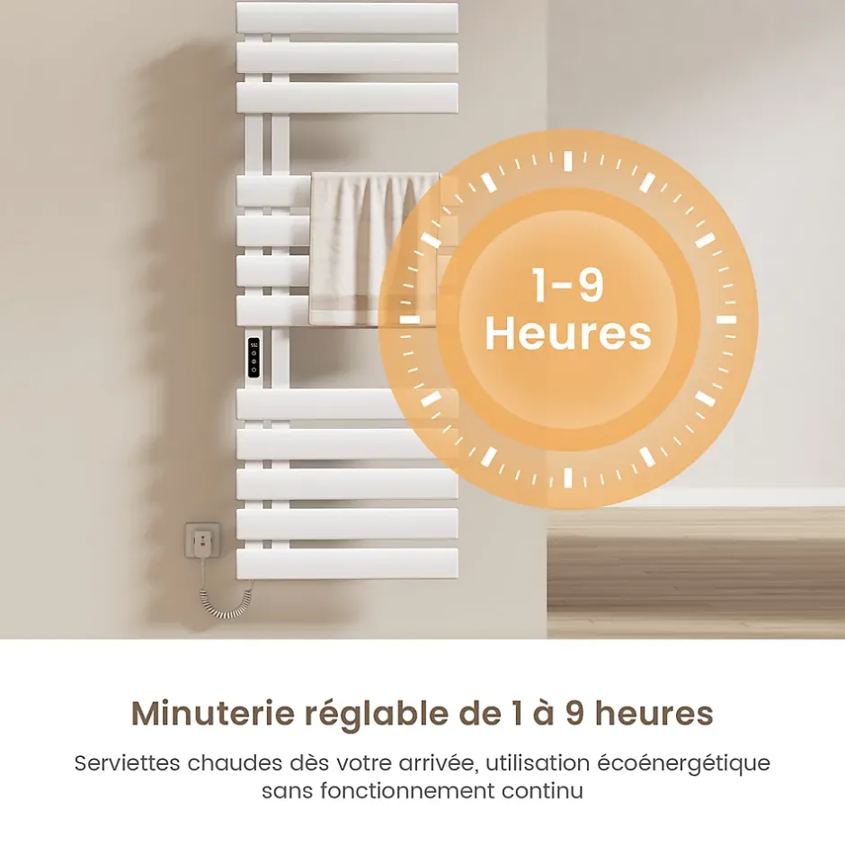 EMKE Radiateur sèche-serviettes électrique salle de bain avec thermostat, 130x50 cm, 450W, blanc brillant* Sèche-Serviettes Électrique