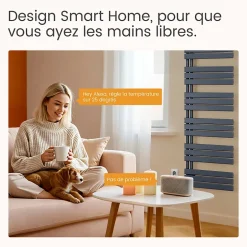 EMKE Radiateur Sèche-Serviettes Électrique 1599x400 mm, Gris Anthracite 800W, WiFi, Modes Intelligents, IPX4
