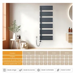 EMKE Radiateur Sèche-Serviettes Électrique 1599x500 mm, Gris Anthracite 1000W, WiFi, Modes Intelligents, IPX4* Sèche-Serviettes Électrique