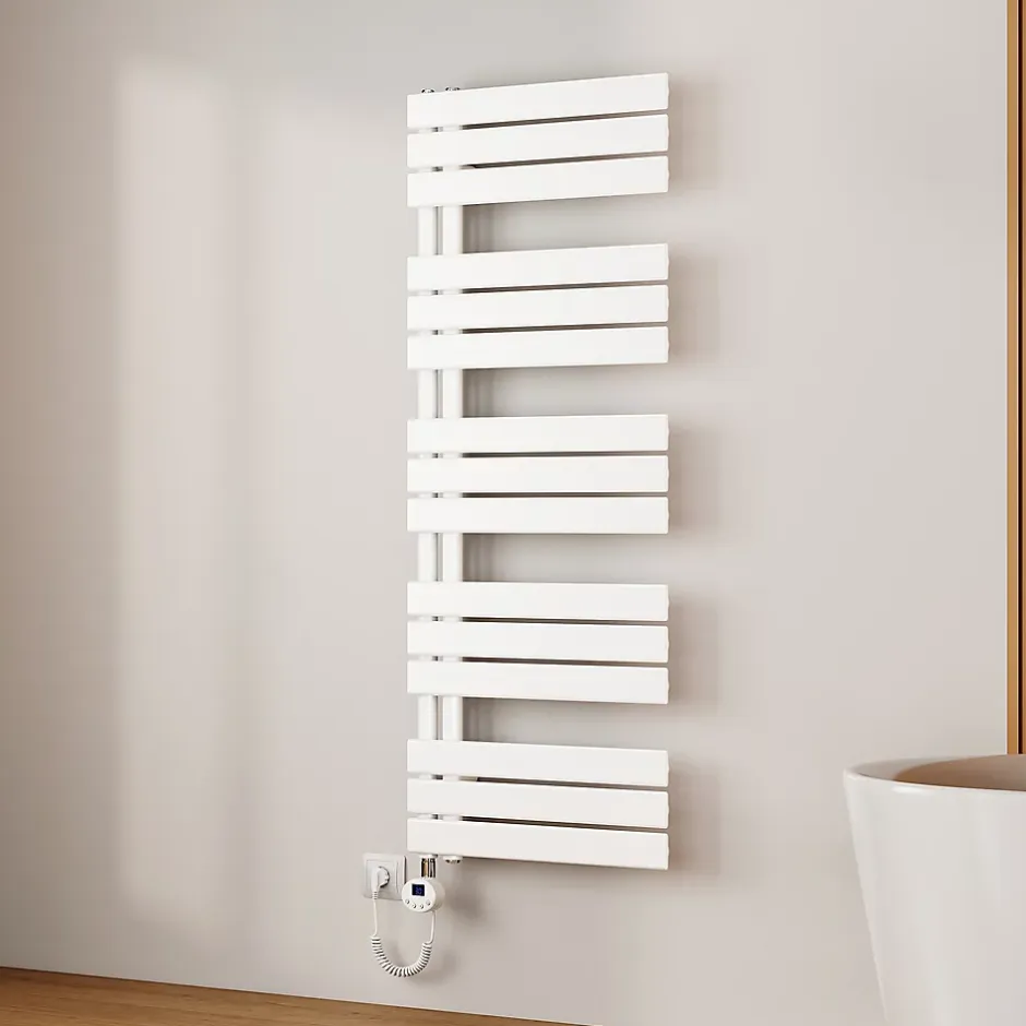 EMKE Radiateur Sèche-Serviettes Électrique 1320x500 mm, Blanc 800W, WiFi, Modes Intelligents, Détection Fenêtre
