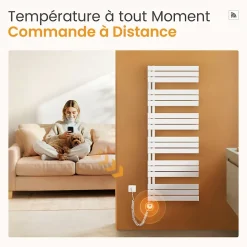 EMKE Radiateur Sèche-Serviettes Électrique 1599x500 mm, Blanc 1000W, WiFi, Modes Intelligents, Détection Fenêtre* Sèche-Serviettes Électrique