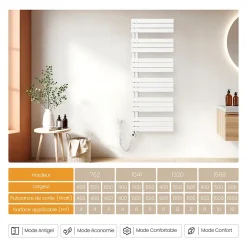 EMKE Radiateur Sèche-Serviettes Électrique 1599x500 mm, Blanc 1000W, WiFi, Modes Intelligents, Détection Fenêtre* Sèche-Serviettes Électrique